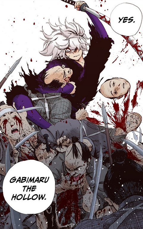Gabimaru violently kills a group of warriors.